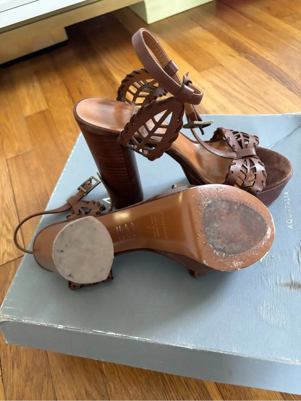 Aquatalia Brown Leather Cutout Platform Sandals